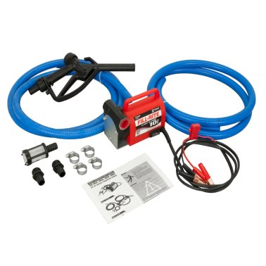 Fill-Rite FR1614 Diesel Transfer Pump, 10GPM, 12VDC, Carrying Handle w/Discharge & Suction Hoses, Plastic Nozzle
