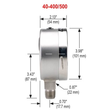 Buy 40-500-15000-PSI NOSHOK, Inc. 0 to 15,000 psi Range All Stainless Steel Dry and Liquid Filled Pressure Gauge 40-500-15000-PSI 40 400 500 Dimensions