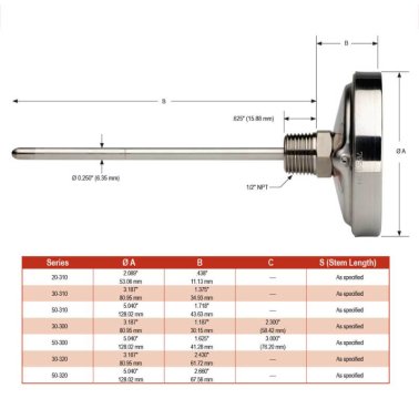 Buy 50-310-090-0/300-C NOSHOK, Inc. 5" Dial Size Industrial Type Bimetal Thermometer with External Reset, Sanitary Tri-Clamp 50-310-090-0/300-C 30 310 50 310 dimensions 1
