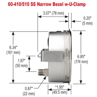 Buy 60-510-6000-PSI NOSHOK, Inc. 0 to 6,000 psi Range All Stainless Steel Dry and Liquid Filled Pressure Gauge 60-510-6000-PSI 60 410 510 U Clamp Dimensions
