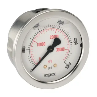 Buy 25-911-1500-psi/kPa-PMC NOSHOK, Inc. 2-1/2" Gauge Size, Stainless Steel (SS) Case, Liquid Filled, Back Connection Pressure Gauge 25-911-1500-psi/kPa-PMC NOSHOK, Inc. 900 Series Acrylonitrile Butadiene Styrene (ABS) and Stainless Steel Liquid Filled Pressure Gauges