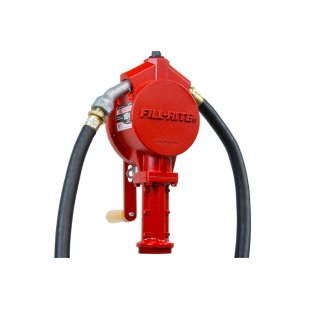 Fill-Rite FR112 Rotary Hand Fuel Transfer Pump, 10GPM per 100 Revolutions, Hose, Nozzle, Suction Tube & Vacuum Breaker