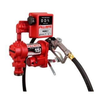 Fill-Rite FR1211H Fuel Transfer Pump, 15GPM, 12VDC, w/Manual Nozzle, Discharge Hose, Suction Pipe & 807C Mechanical Gallon Meter